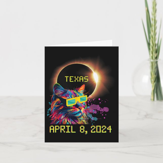 Tarjeta Totalidad Total Eclipse Solar Cat Abril 8 2024 Tex (Anverso)