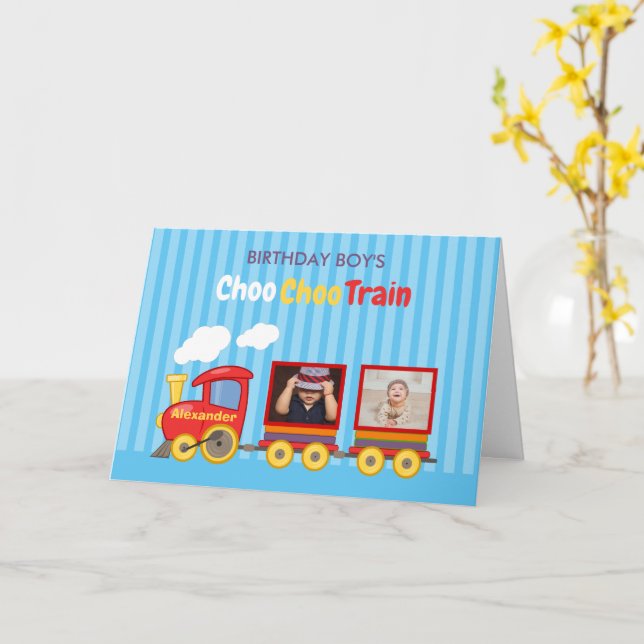 Tarjeta Toy Train Toddler Boys Birthday Blue (flor amarilla)