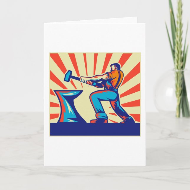 Tarjeta Trabajador del herrero con styl retro del martillo (Anverso)