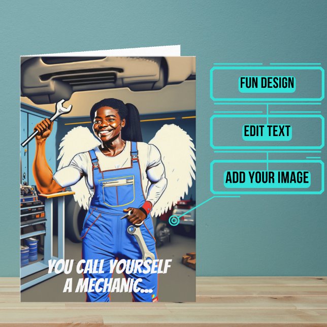 Tarjeta Trabajadora Milagrosa Mecánica Negra Cumpleaños (This fun card is specifically for the mechanic friend in your life.)