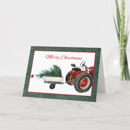 Tarjeta Tractor con árbol de Navidad de arrastre