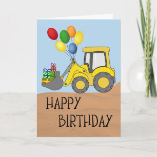 Tarjeta Tractor de cumpleaños con cubeta llena de regalos