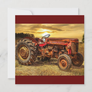 Tarjeta Tractor de granja rojo de vintage