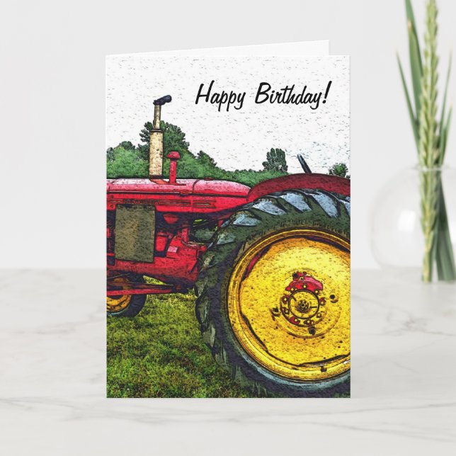 Tarjeta Tractor de granjas rojo y amarillo (Anverso)