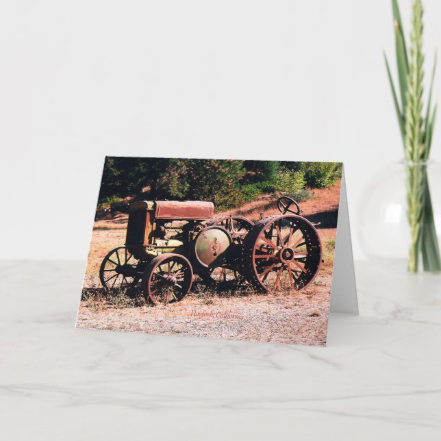 Tarjeta Tractor de madera salvaje histórico... (Anverso)