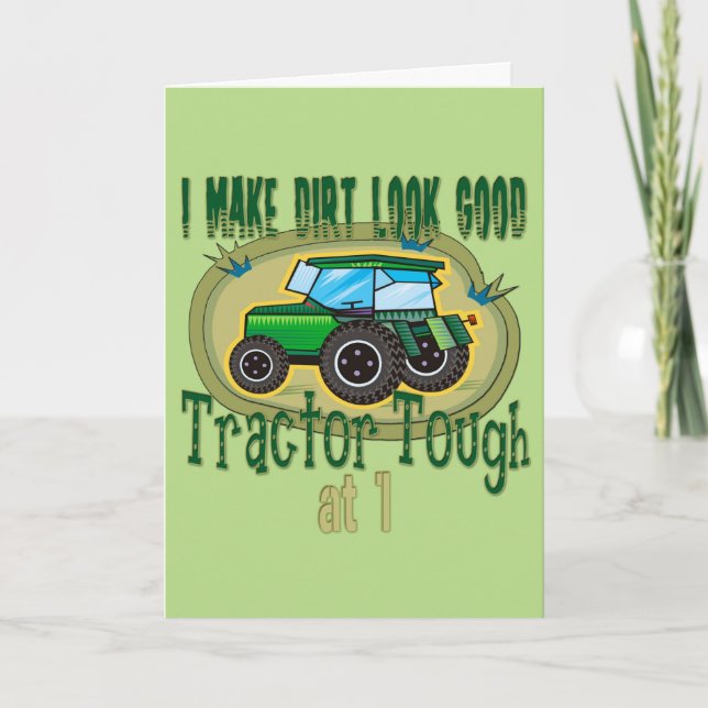 Tarjeta Tractor Tough 1º cumpleaños (Anverso)