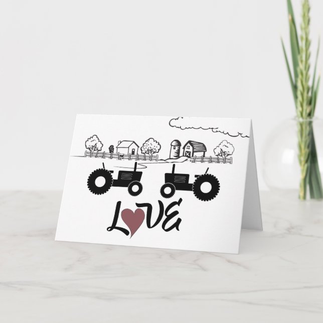 Tarjeta Tractores de silueta y granja ~ Pareja enamorada (Anverso)
