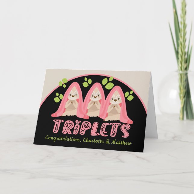 Tarjeta Tradición de triples Chicas nuevos bebés trillizos (Anverso)