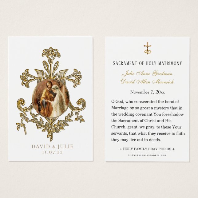 Tarjeta tradicional católica de boda (Anverso y reverso)