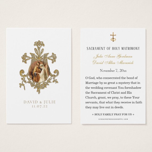 Tarjeta tradicional católica de boda (Anverso y reverso)