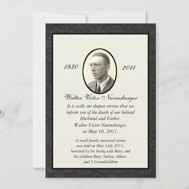 Tarjeta tradicional de Invitación de muerte (Anverso)