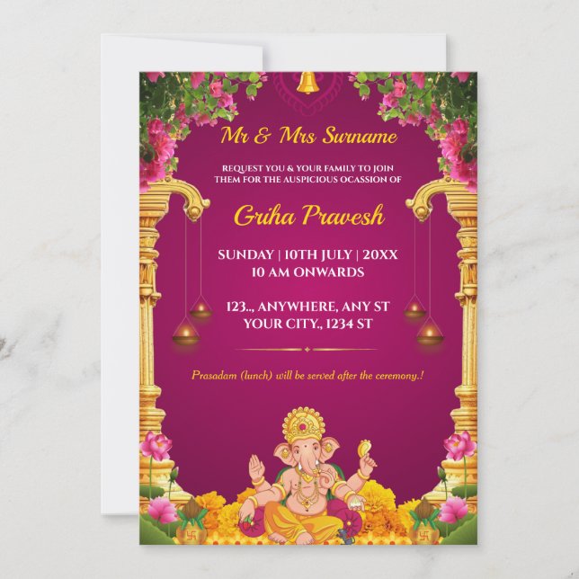 Tarjeta tradicional india de Griha Pravesh (Anverso)