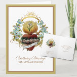 Tarjeta Traditional Catholic Virgin Mary Birthday Prayer<br><div class="desc">Featuring a beautiful traditional Catholic custom designed image of the Immaculate Heart of Mary overlaid on a blue floral design. Inside is the same image with  a scripture verse.  All text and fonts may be modified.</div>