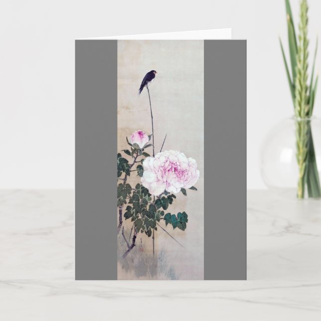 Tarjeta Tragar y Peony, Watanabe Seitei (Anverso)