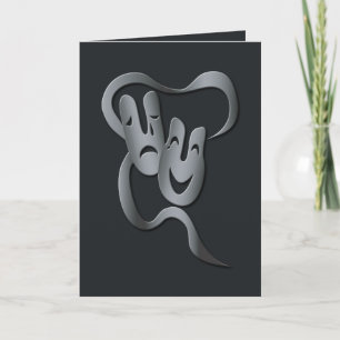 Tarjeta Tragedia de Comedia Mascara Gris/Negro Saludo