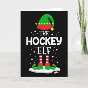 Tarjeta Traje a juego para familia de Elfo de Hockey Navid