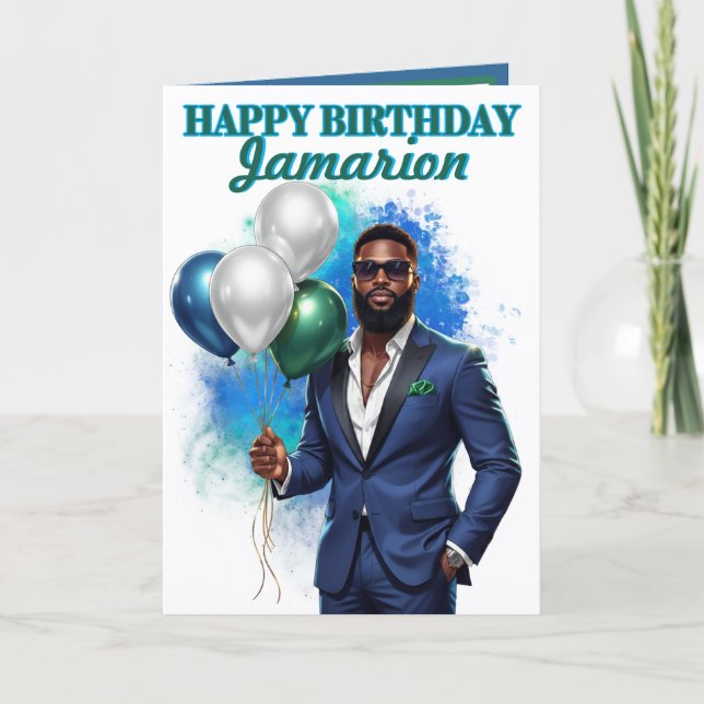 Tarjeta Traje Azul Marino Suave Cumpleaños Afroamericano (Anverso)