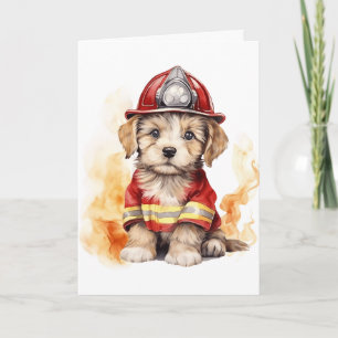 Tarjeta Traje de Bombero para Perro Adorable en Entrenamie