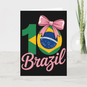 Tarjeta Traje de cumpleaños 10 de Brasil con lazo rosa par