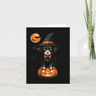 Tarjeta Traje de Halloween de calabaza de perro negro retr