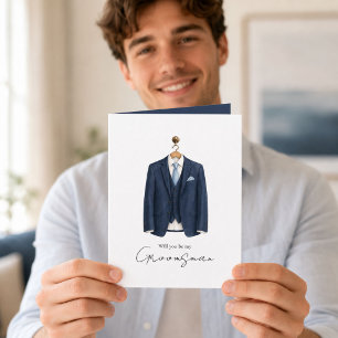 Tarjeta Traje de Padrino de Acuarela ¿Serás mi padrino?