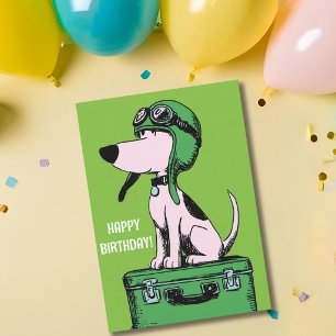 Tarjeta Traje de piloto de perro de cumpleaños Maleta de v