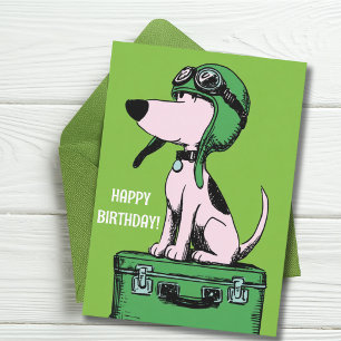 Tarjeta Traje de piloto de perro de cumpleaños Maleta de v