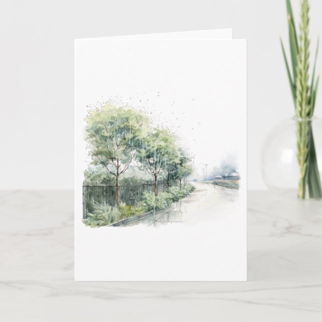 Tarjeta Tranquila cama con árboles en blanco saludo (Anverso)