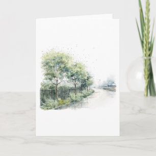 Tarjeta Tranquila cama con árboles en blanco saludo