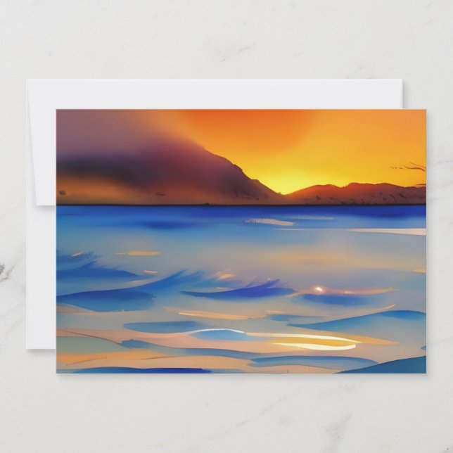 Tarjeta Tranquilo Ocean Sunset Watercolor de Agua Gratis (Anverso)