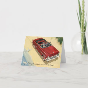 Tarjeta Transporte Vintage, Red Convertible Car Beach