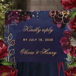 Tarjeta trasera de correo de Navy Bordeaux Wedding