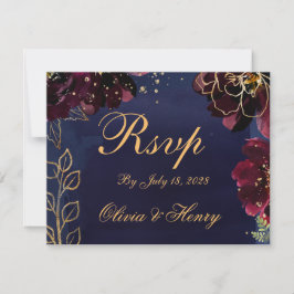Tarjeta trasera de correo de Navy Bordeaux Wedding