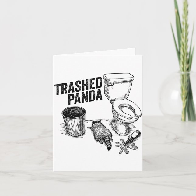 Tarjeta Trashed Panda, Funny Drunk Raccoon, Trash Panda Hu (Anverso)