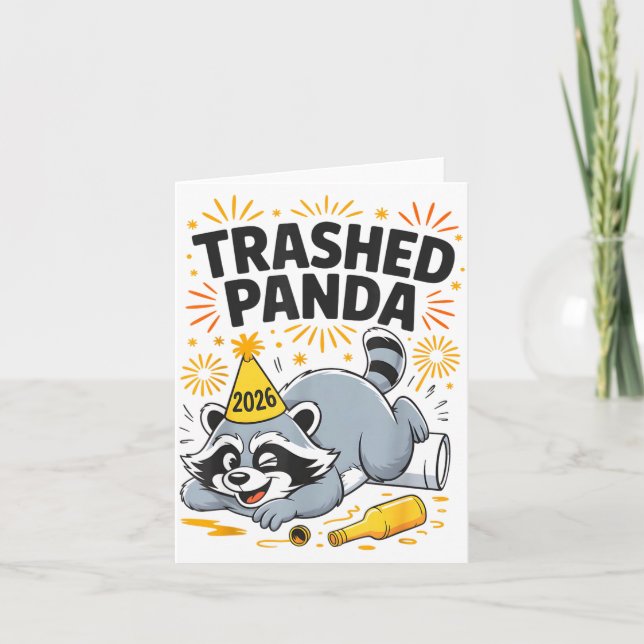 Tarjeta Trashed Panda New Year 2026 Funny Drunk Raccoon  (Anverso)