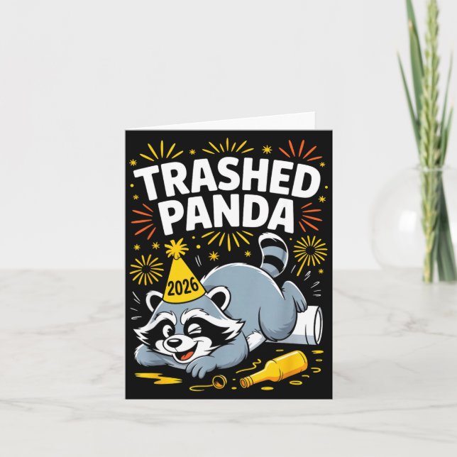 Tarjeta Trashed Panda New Year 2026 Funny Raccoon Design  (Anverso)