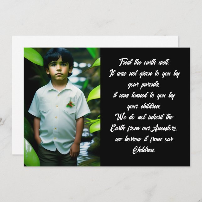 Tarjeta Tratar el pozo de la Tierra | Saludo plano de niño (Anverso / Reverso)