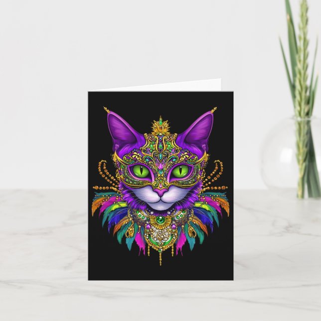 Tarjeta Trato de Carnaval Gato Meowdi Gras Hombres Wo (Anverso)