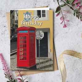 Tarjeta Travel Birthday Red Phone Booth Fun Photo 