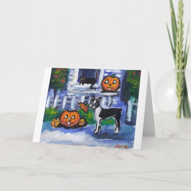 Tarjeta Travesura de Halloween Boston Terrier (Anverso)