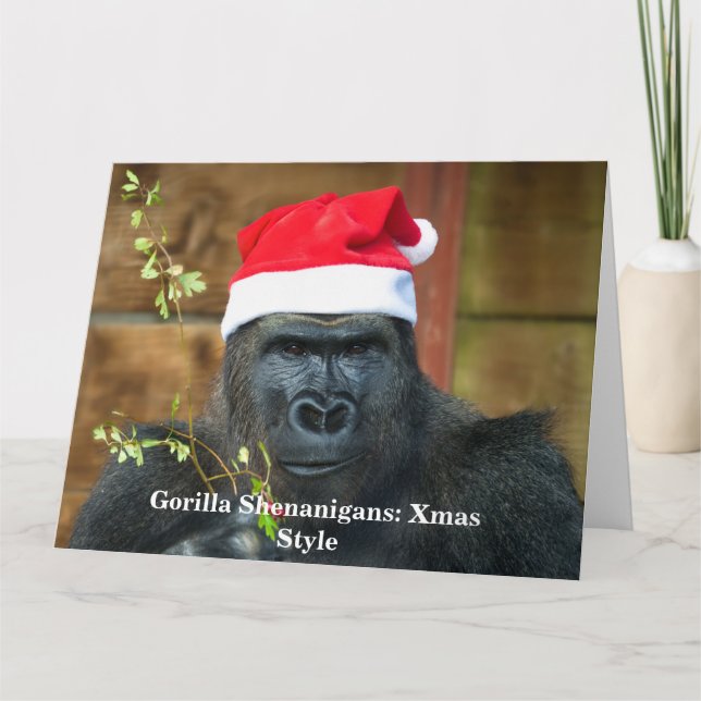 Tarjeta Travesuras de Gorila: Estilo Navidad (Anverso)