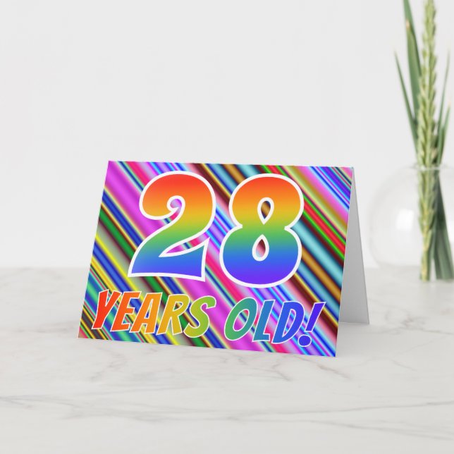 Tarjeta Trazas coloridas + Patrón Arcoiris "28 años de eda (Anverso)
