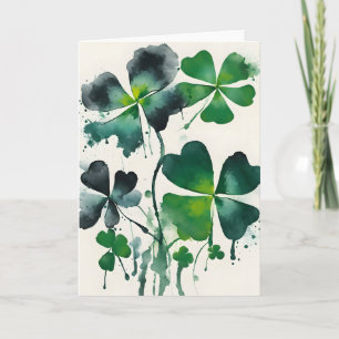 Tarjeta Trébol de cuatro hojas - Flores de acuarela