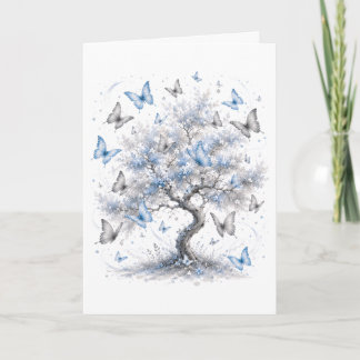 Tarjeta Tree of Life Blue Butterflies Greeting Card