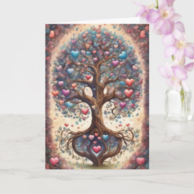 Tarjeta Tree of Life Pastel Hearts Valentine's Day (Orquídea)