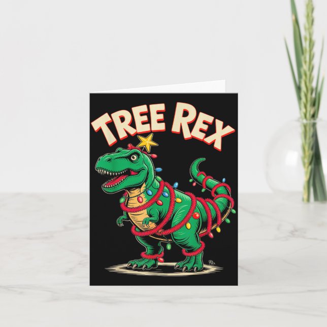 Tarjeta Tree Rex Christmas Costume T-rex Dinosaur Xmas Lig (Anverso)