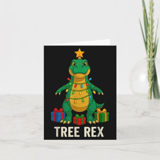 Tarjeta Tree Rex Funny Dinosaur Christmas  (Anverso)