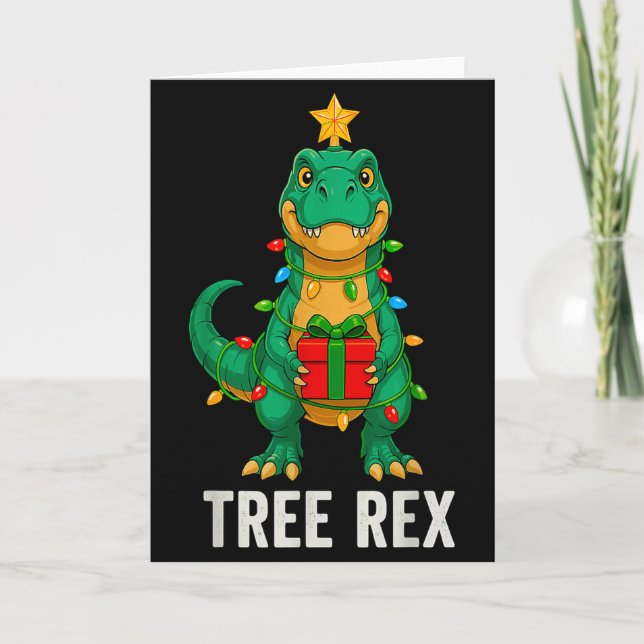 Tarjeta Tree Rex Funny Dinosaur Christmas  (Anverso)