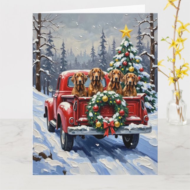 Tarjeta Treeing Walker Coonhound Christmas Red Truck (flor amarilla)