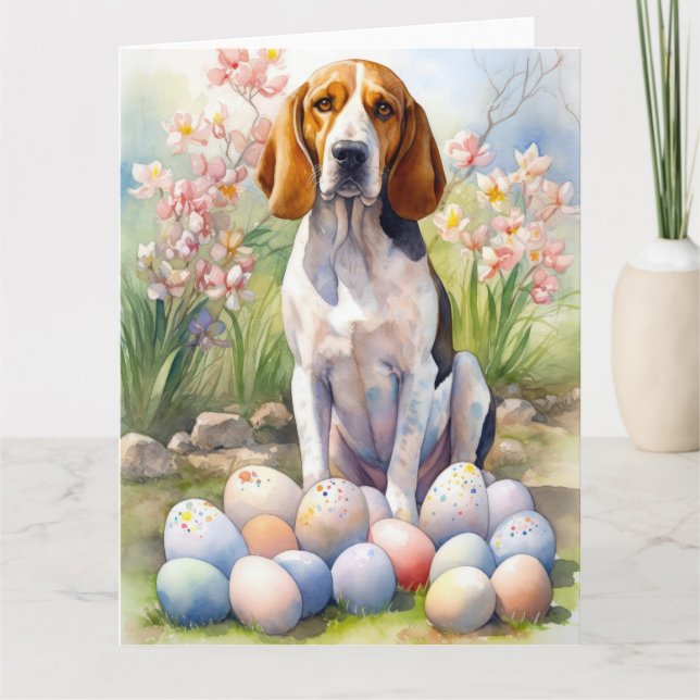 Tarjeta Treeing Walker Coonhound con huevos de Pascua fest (Anverso)